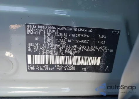 2020 Toyota Rav4 Xle from USA, damaged, VIN 2T3P1RFV8LC074092